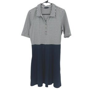 Lands'‎ End Striped Polo Midi Dress Womens M 10-12 Navy White Preppy Nautical